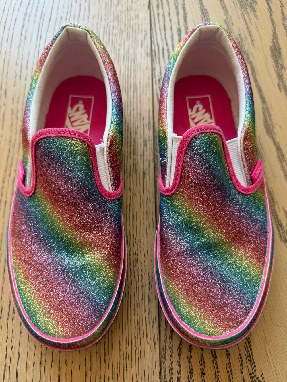 Vans Kids Girls Classic Slip-On Sneakers Rainbow Glitter Like New Sz 2.5